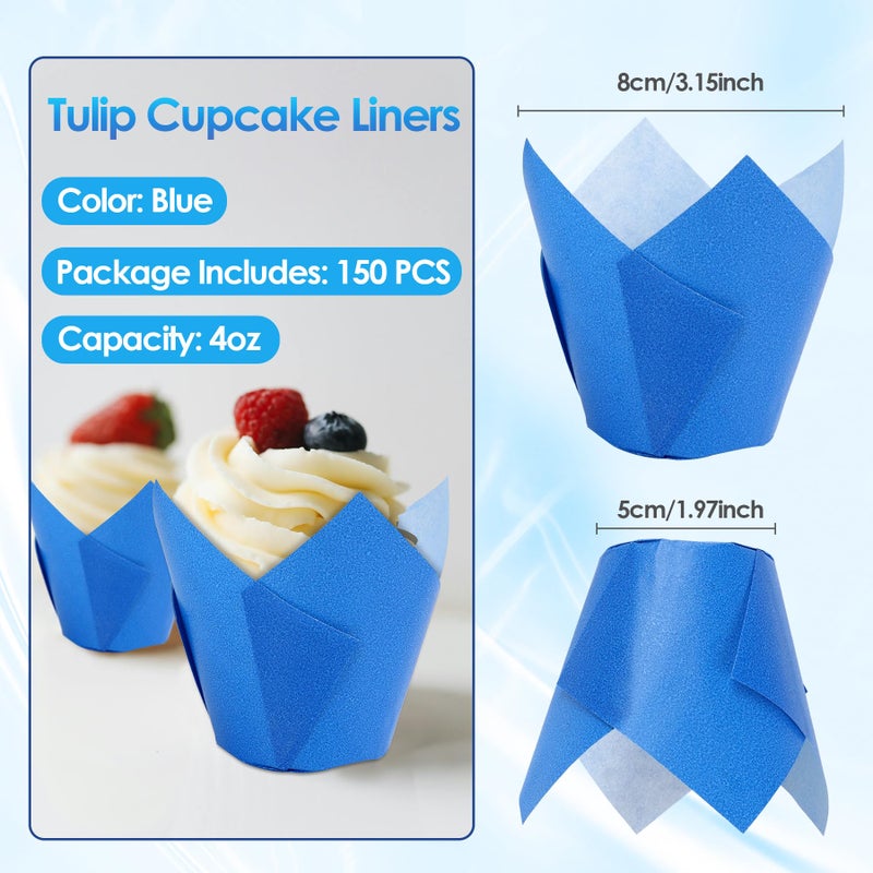 TRUSBER Tulip Cupcake Liners,150pieces Blue Muffin Baking Cups Holders Paper Cupcake Wrappers for Wedding, Birthday, Christmas, Baby Shower Parties - Image 2